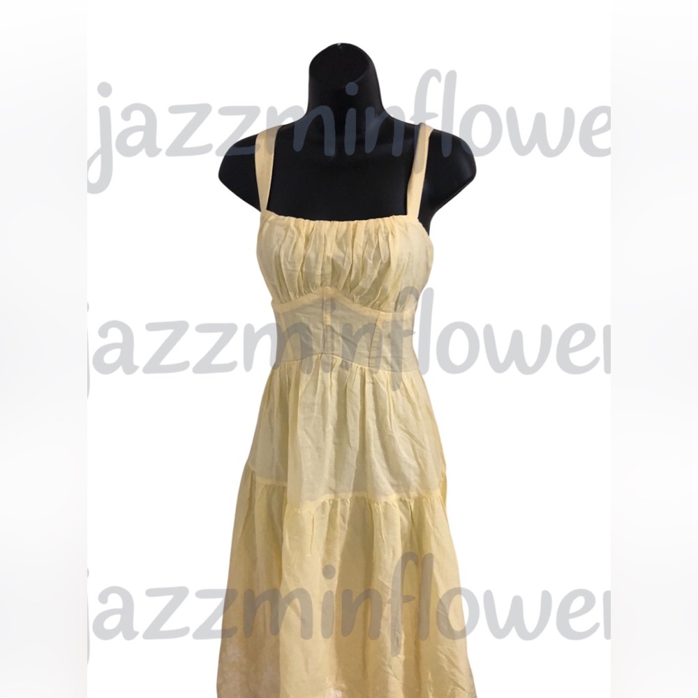 Trixxi butter yellow open tie back embroidered hem fit & flare dress size M new - Picture 15 of 17